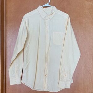 LIFE KHAKI Mens Long Sleeve Button Down Shirt Yellow Solid Oxford Cotton Size M